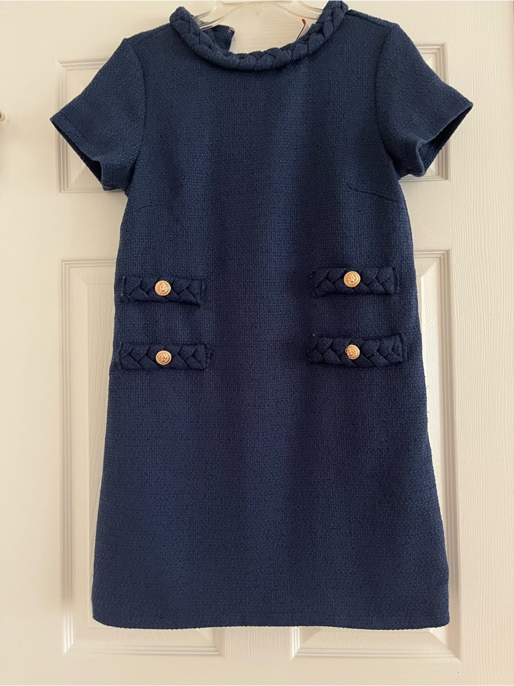 Vintage Navy Blue Women’s ' Short Sleeve Textured Dress